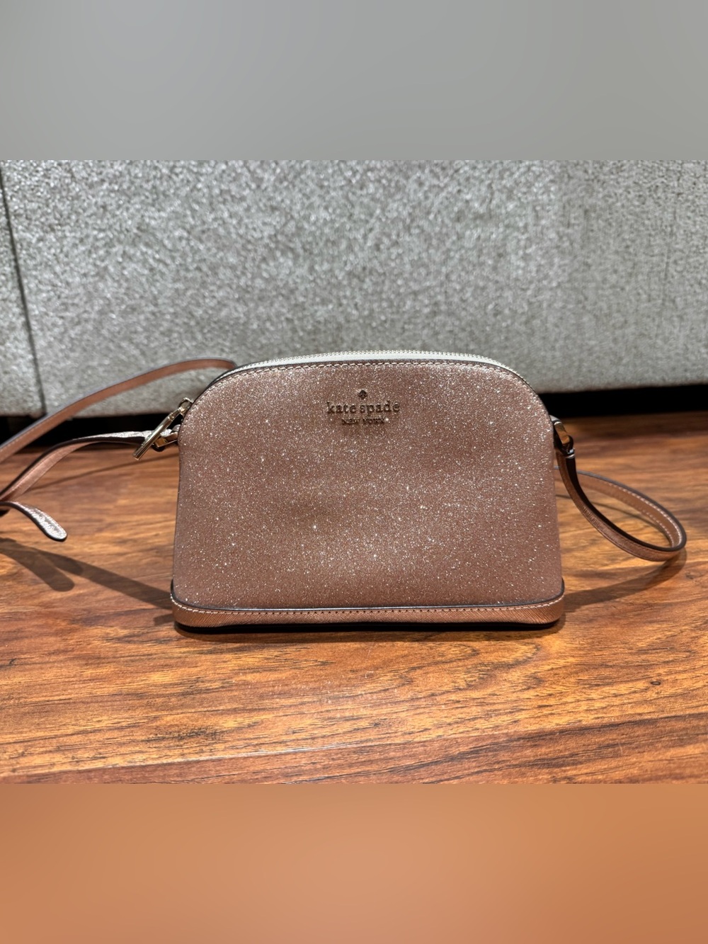 LIKE NEW Kate Spade New York Tinsel Small Dome Rose Gold Glitter Crossbody Purse
